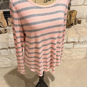 Old Navy Pink and Gray Striped Long Sleeve Tee